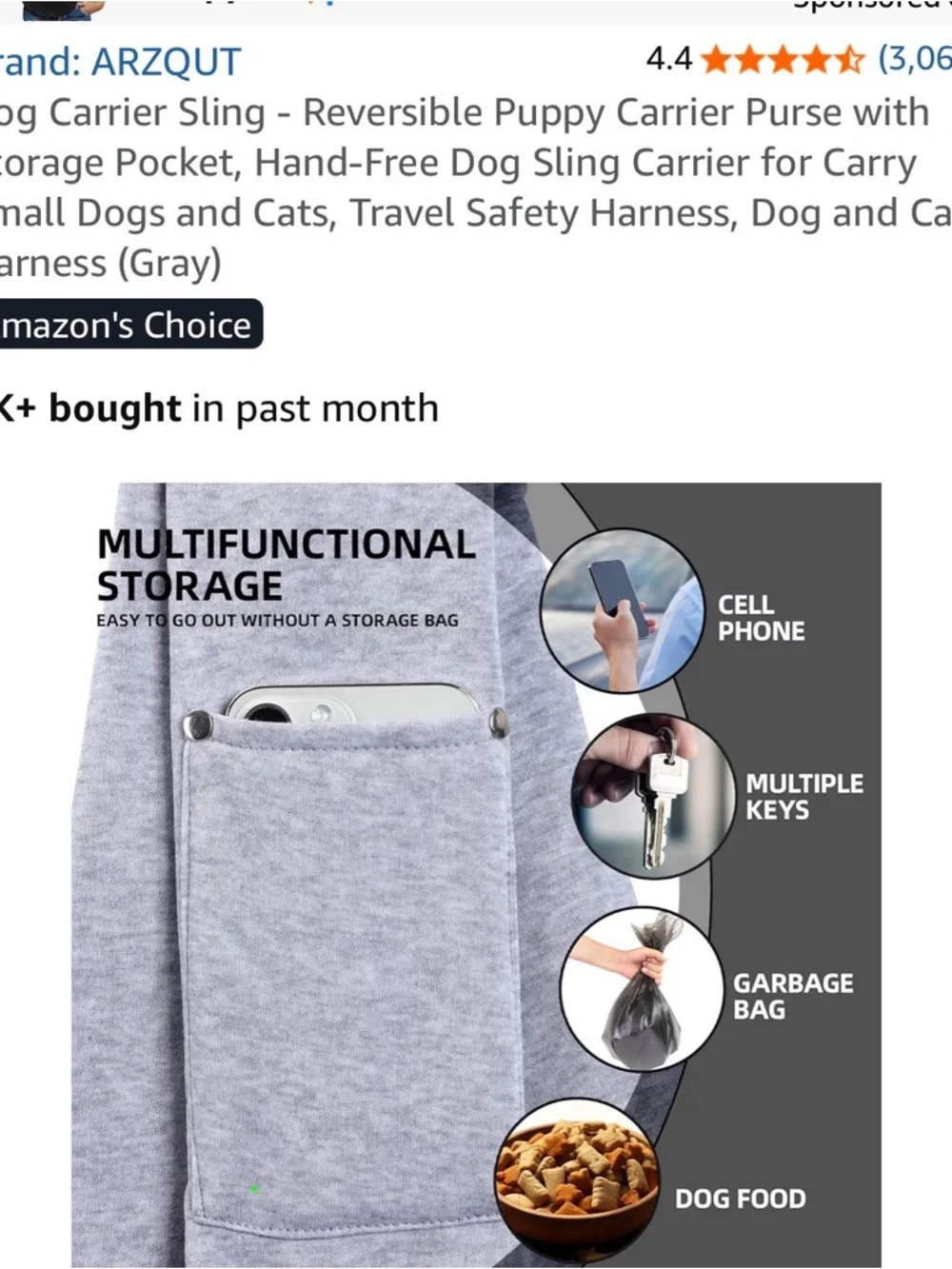 Gray Pet Sling Carrier for Small Pets